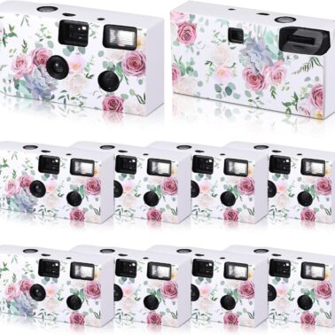 10 Pack Disposable Camera for Wedding Bulk, 35mm Single Use Camera Bulk with Flash Black and White Film for Gathering Wedding Travel (Pink Rose,Black and White Film)