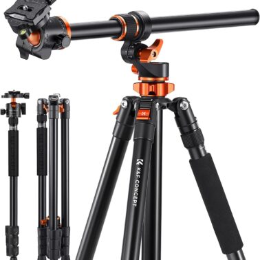 K&F CONCEPT 90''/230cm Ultra High Camera Tripod T254A7+BH-28L | Horizontal Overhead Shooting, Metal Ball Head, 10KG Load Capacity, Detachable Monopod, Flexible Travel Tripods
